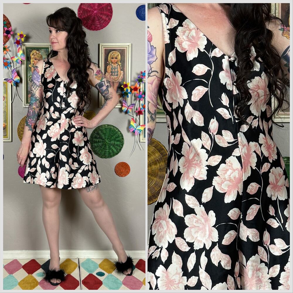 Vintage Vanity Fair Satin Floral Sleeveless Pajama Romper